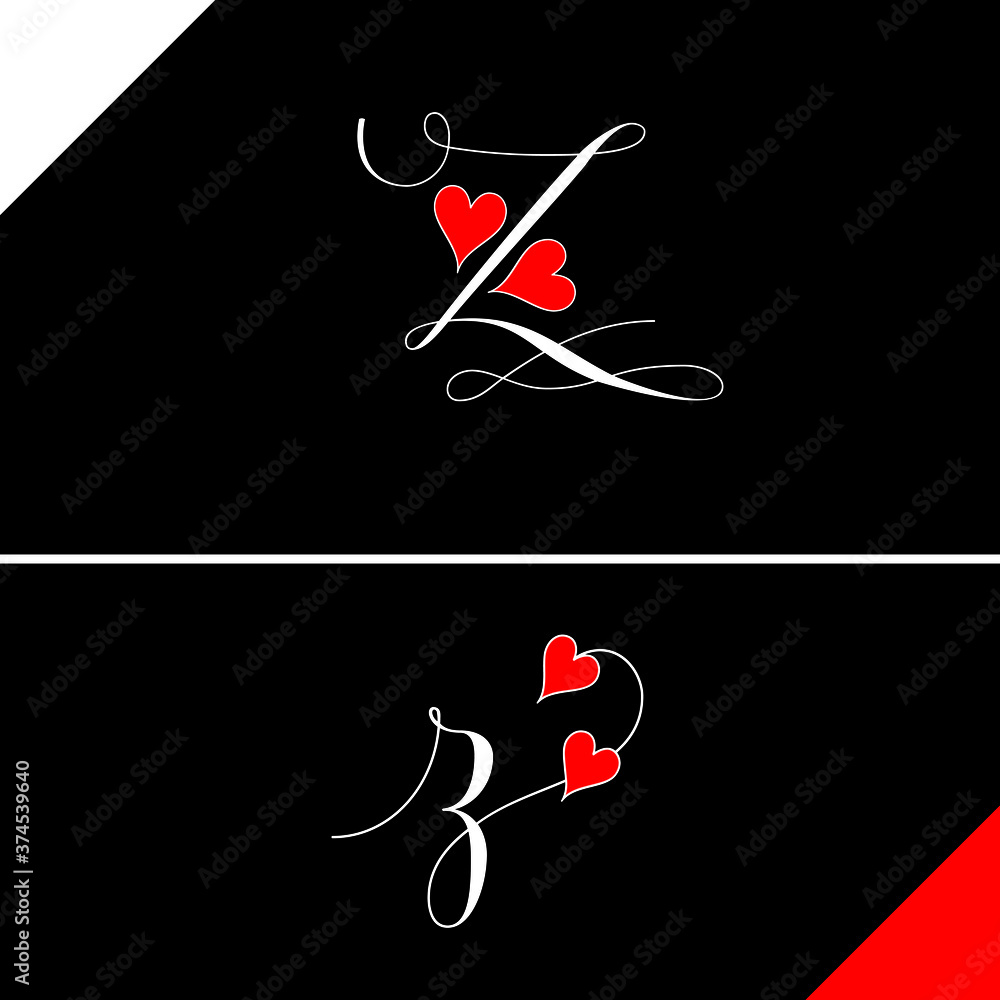 Z letter with heart vector on black background. Z love letter logo ...