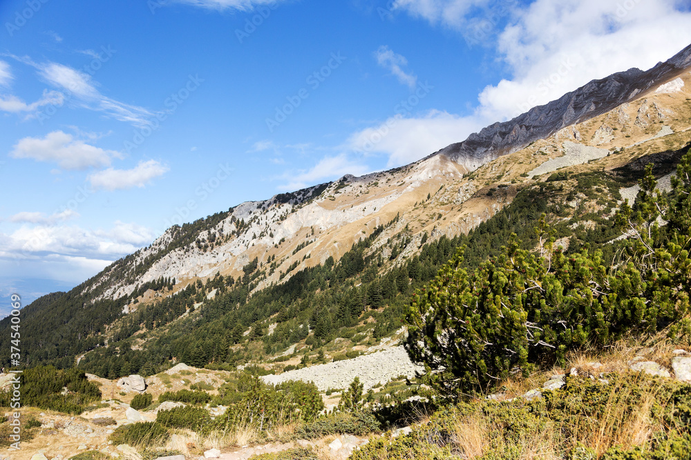 Beautiful authentic rocky landscape of the Pyrenees. Bulgaria. Natural mountain landscape as background.