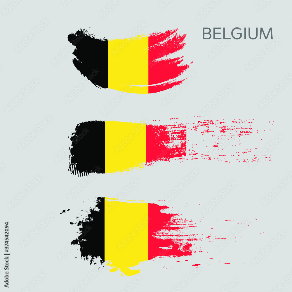 Obraz premium Flag of Belgium, vector hand drawing, brush stroke background