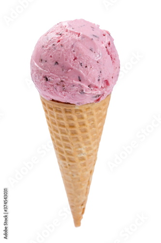 A scoop of popsicles in a waffle cone. White background.