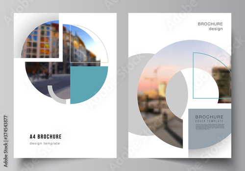Vector layout of A4 cover mockups design templates for brochure, flyer layout, booklet, cover design, book, brochure cover. Background with circle round banners. Corporate business concept template.
