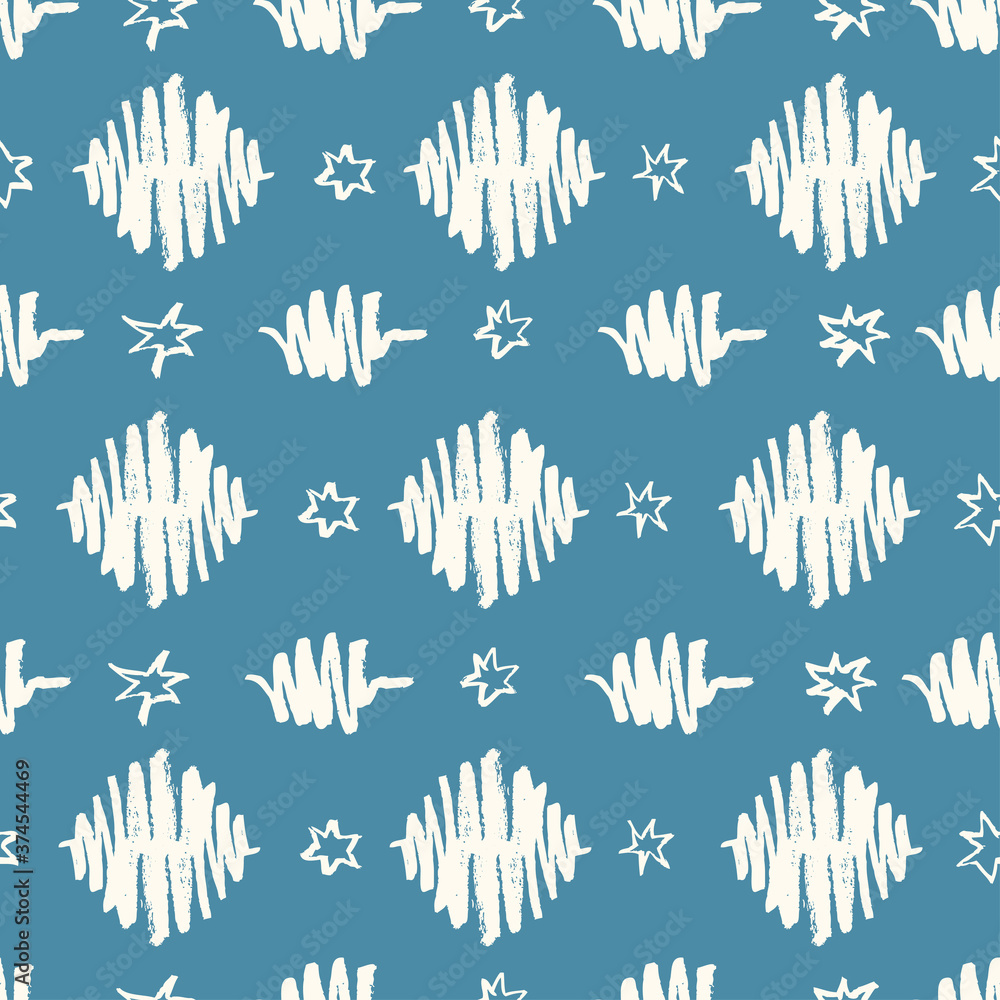 Obraz premium Seamless Christmas pattern with hand drawn elements. Cute Christmas trees. Winter background. Vector illustration