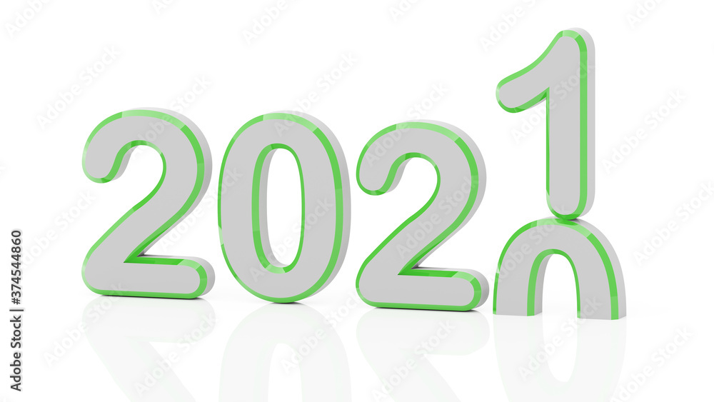 2021 New year change,  2021 start 2020 end, 3d letter on isolated against white background. 3d illustration