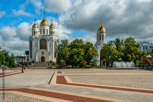 View of the Victory Square and Cathedral of Christ the Saviour  in Kaliningrad, the most western city of Russia.