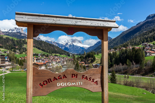 Soraga city landscape, Val di Fassa, Italy photo