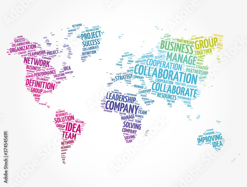 COLLABORATION word cloud in shape of world map, business concept background