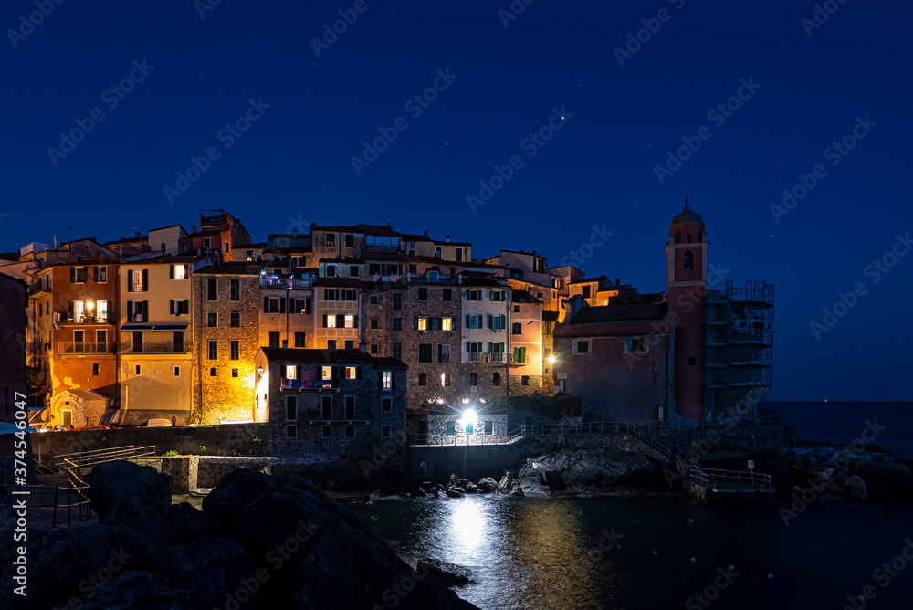 Night scene of Tellaro village in Liguria