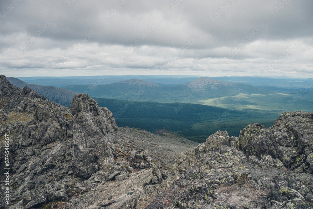 Landscape with a view from the Serebryanka mountain in the Urals 