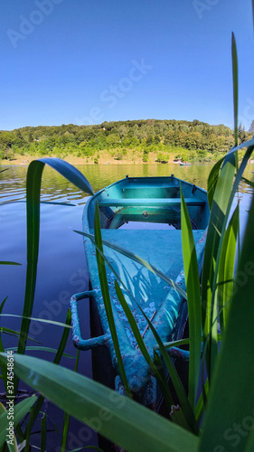 Boat station with lake on background in the summer season