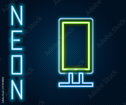 Glowing neon line Big full length mirror for bedroom, shops, backstage icon isolated on black background. Colorful outline concept. Vector Illustration.