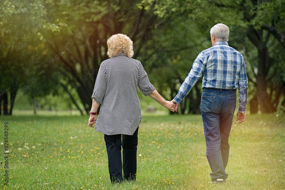 Happy senior couple walking in the park Happy senior couple walking in the park