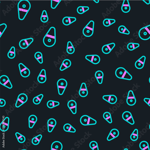 Line Dildo vibrator for sex games icon isolated seamless pattern on black background. Sex toy for adult. Vaginal exercise machines for intimate. Vector Illustration.