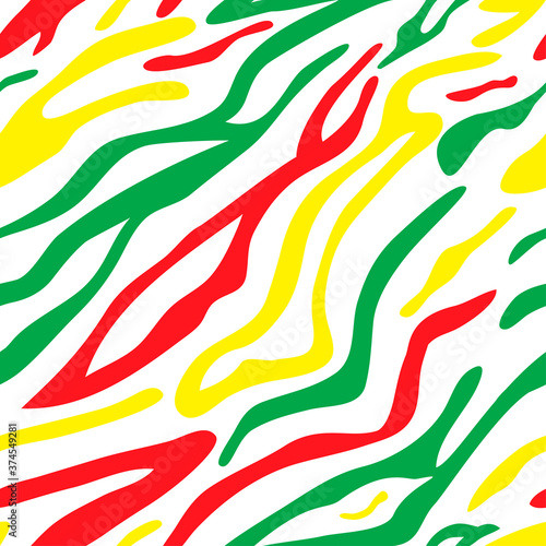 Striped Zebra Seamless Pattern with Yellow Green Red Colors. Traditional Colors of the Ethiopian Flag. Vector