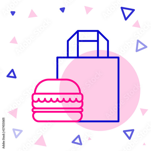 Line Online ordering and burger delivery icon isolated on white background. Colorful outline concept. Vector Illustration.