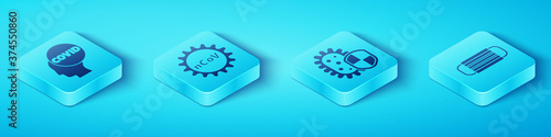 Set Isometric Corona virus covid-19, Corona virus 2019-nCoV, Medical protective mask and Shield protecting from virus icon. Vector.