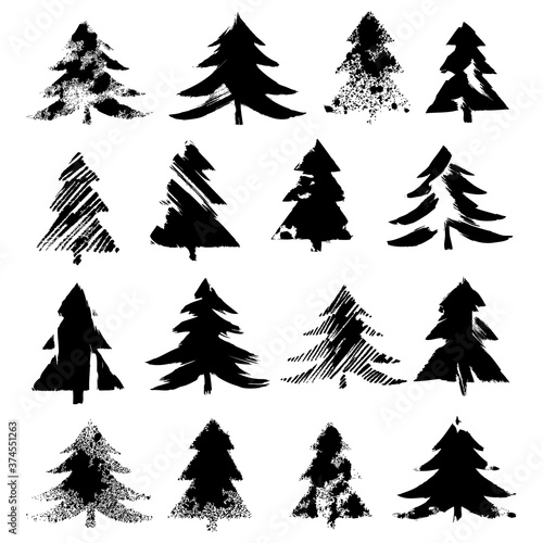 Сhristmas trees set. Vector xmas elements. Fir-tree collection