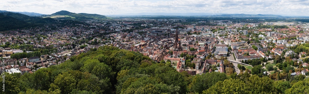 Naklejka Panoramic view of Freiburg im Breisgau city, Baden-Wurttemberg state, Germany