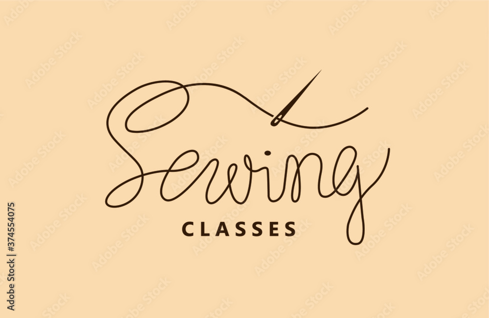 Sewing classes handwritten lettering. Vector design for banner, poster, website