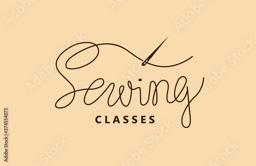Sewing classes handwritten lettering. Vector design for banner, poster, website