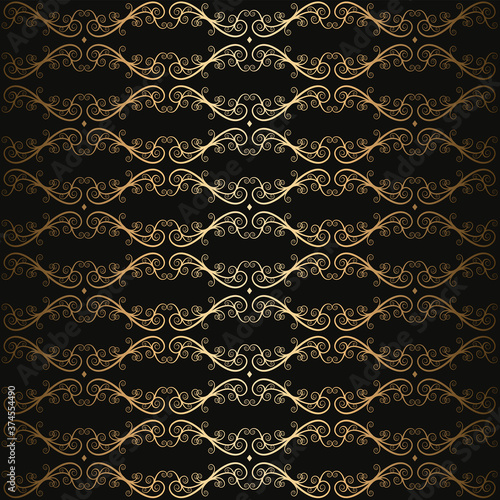 floral swirl luxury black and gold seamless pattern