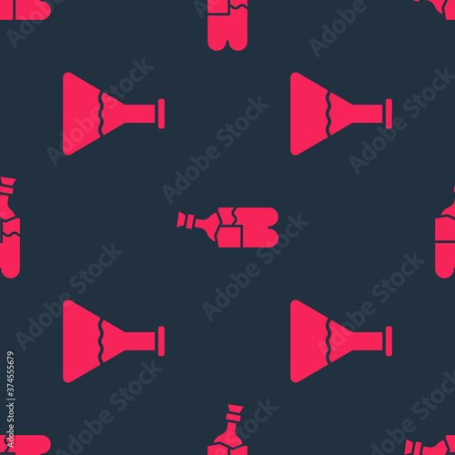 Set Test tube and flask and Bong for smoking marijuana on seamless pattern. Vector.