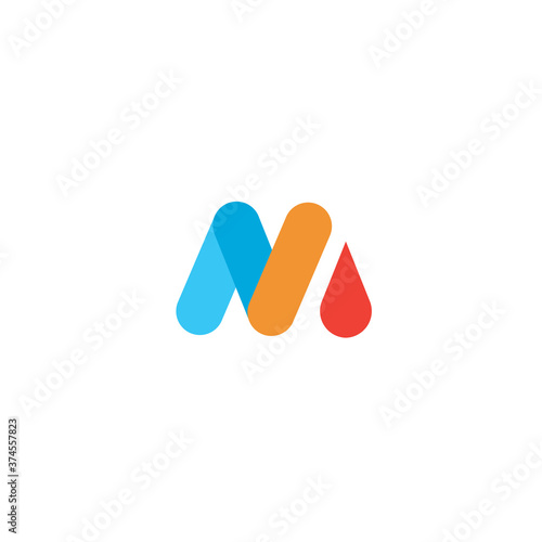 Letter N M simple flat logo with liquid drop design