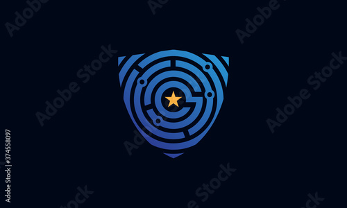 fingerprint tech shield security guard logo vector icon illustration