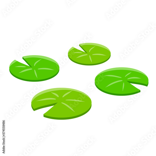 Nenuphars. Water lily. Plant on lake and pond. Large green leaf. Cartoon flat illustration. Element of nature, forest and wild life