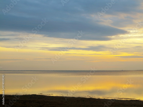 Authentic water landscape at sunset on a beautiful evening. Vityazevsky Liman  Krasnodar Territory  Russia