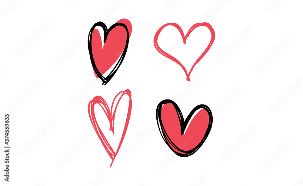 Heart doodles collection. Hand drawn hearts. Vector illustration set.