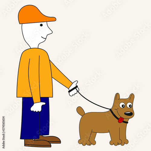 A man with a dog on a leash
