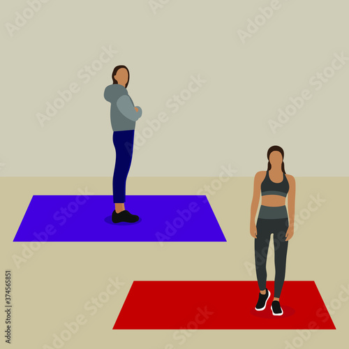 Two female characters on fitness mats © Tatyana