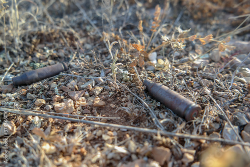 hunting cartridges on the ground
