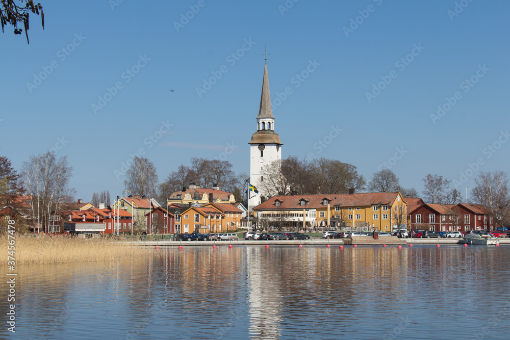 Mariefred, Sweden - April 20 2019: the view of swedish town Mariefred by lake Malaren on April 20 2019 in Mariefred, Sweden.