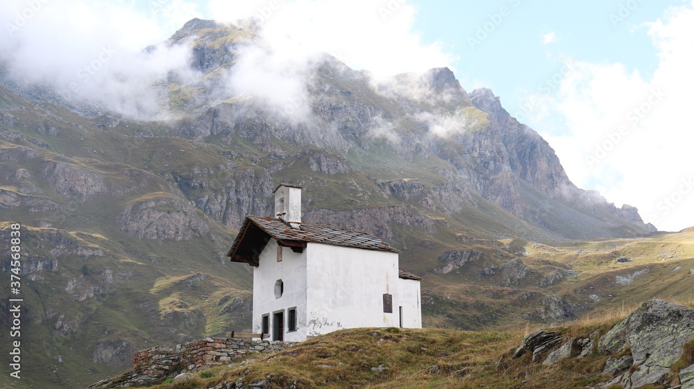 Chapel Sant'Anna in Alpe Sitten at 2172 m height. Valle d'Aosta, Italy.