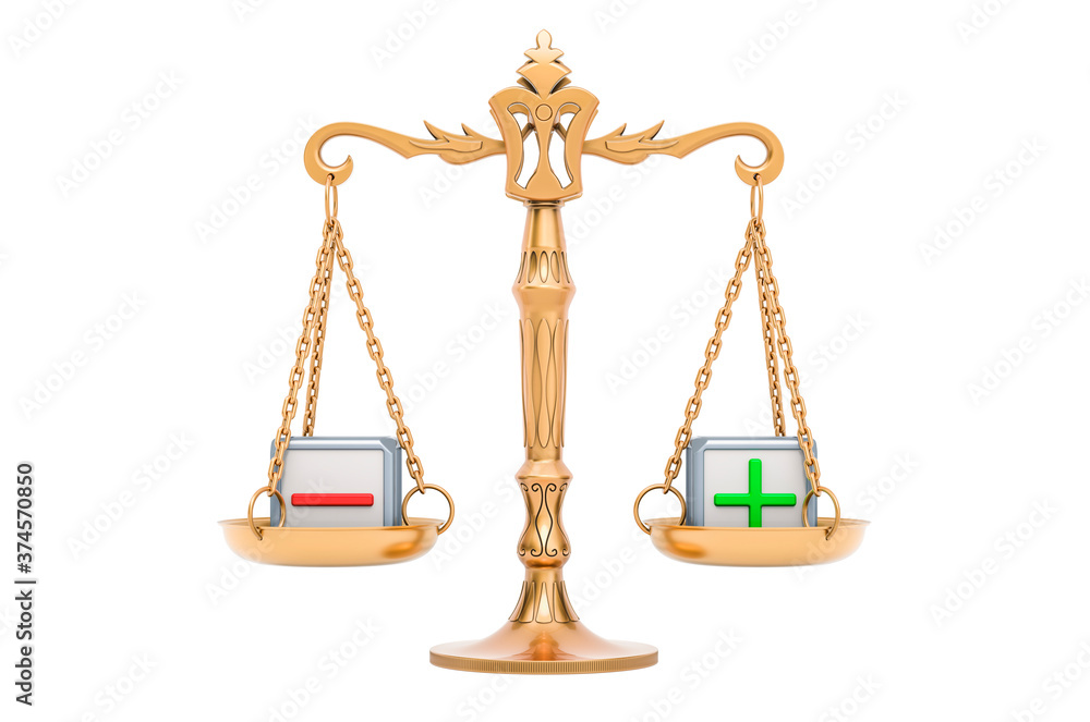 Scales, balance plus or minus concept. 3D rendering Scales, balance plus or minus concept. 3D rendering
