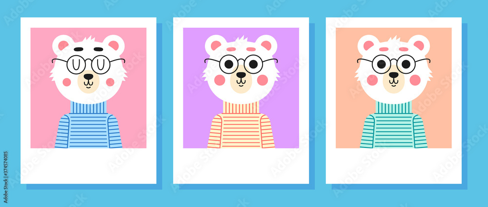 Cute bear with glasses. Art for t-shirt.