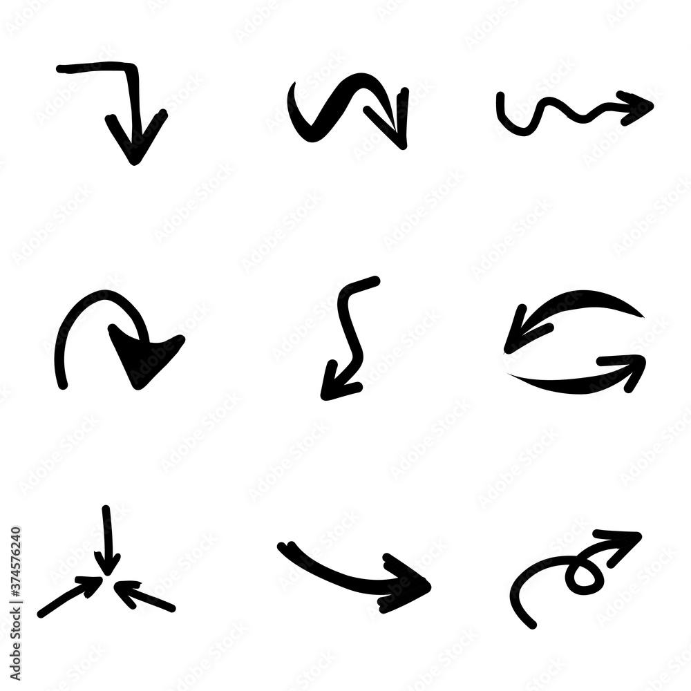 Fototapeta premium Set of rough hand drawn, grunge, handmade elements arrows, waypoints isolated on white background EPS Vector