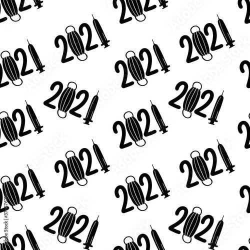 new year 2021 vector monochrome seamless coronavirus pattern