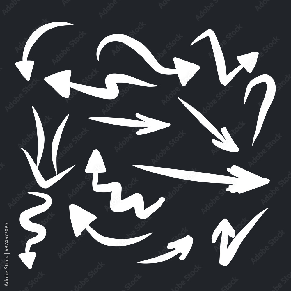 Fototapeta premium Set of rough hand drawn, handmade elements arrows, waypoints isolated on white background EPS Vector