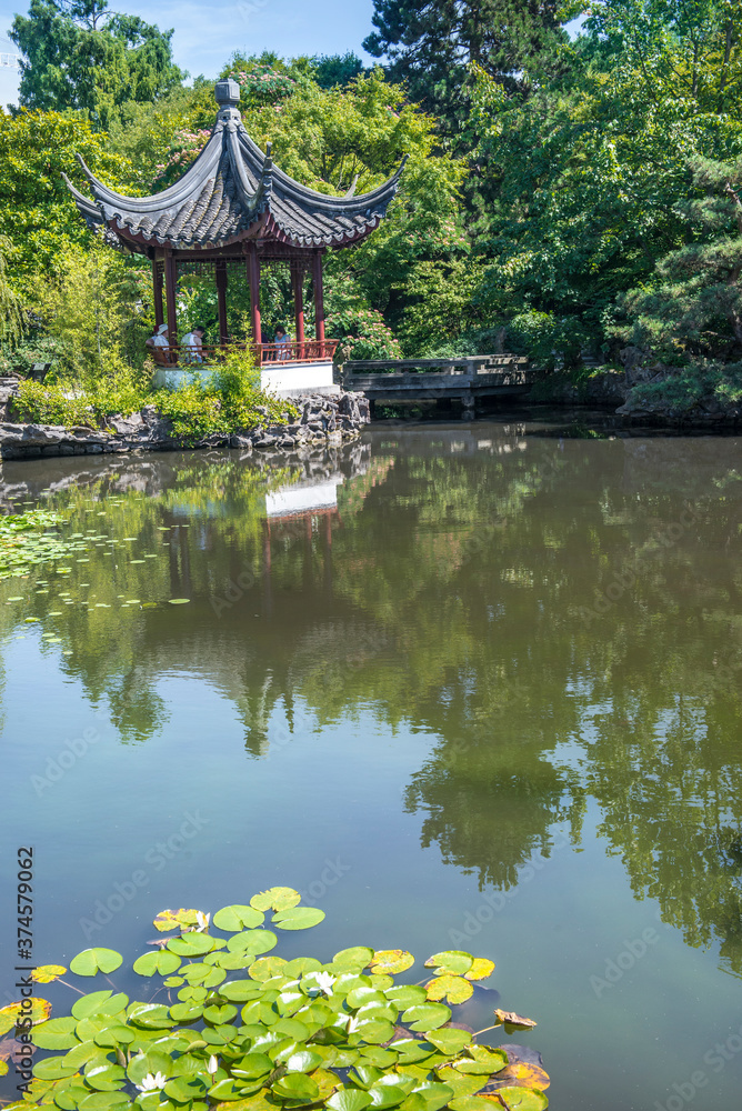 ancouver, British Columbia/CANADA, Aug-2-2014: A beautiful morning in Dr. Sun Yat-Sen Classical Chinese Garden a chinese park on a sunny summer day as part of the Vancouver tourist attractions.