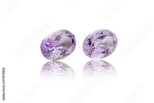 macro mineral stone cut Amethysts on a white background