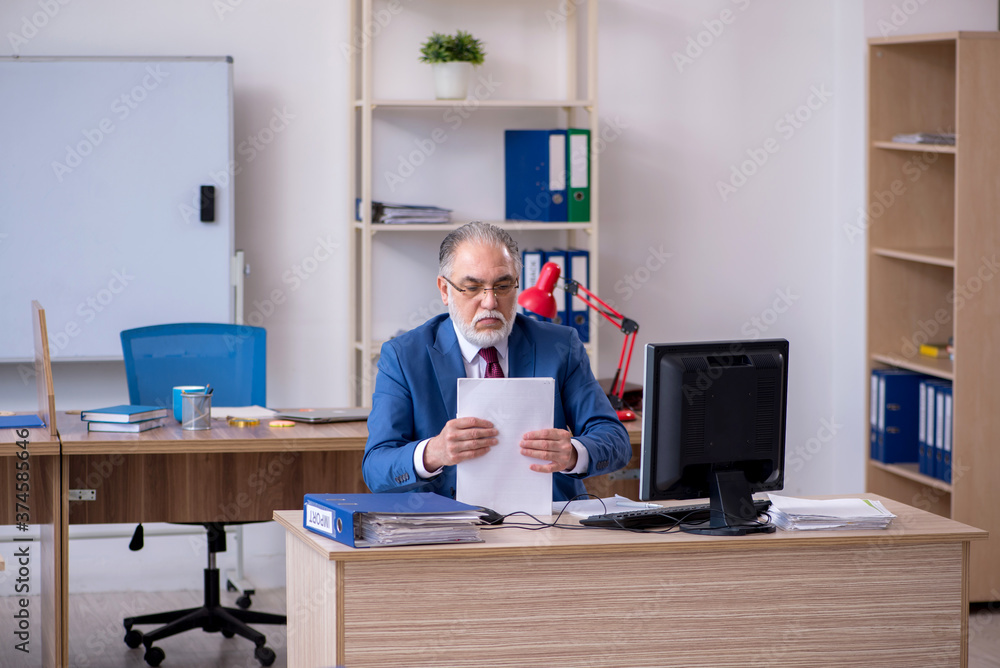 Old male boss employee working in the office Old male boss employee working in the office