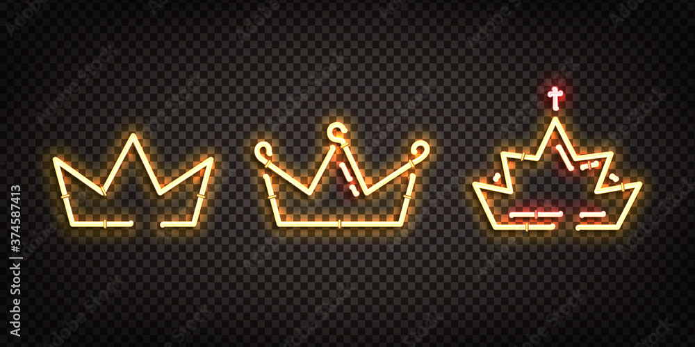 Vector set of realistic isolated neon sign of Crown logo for decoration ...