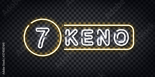 Vector realistic isolated neon sign of Keno logo for decoration and covering on the transparent background. Concept of jackpot and lottery.