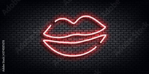 Vector realistic isolated neon sign of Lips logo for decoration and covering on the wall background.