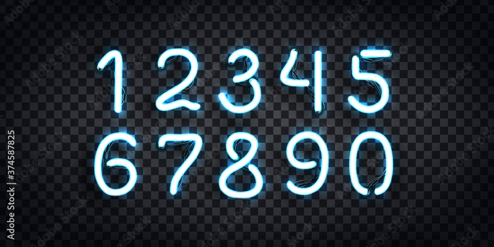 Vector set of realistic isolated neon sign of Numbers logo for template decoration and layout covering on the transparent background.