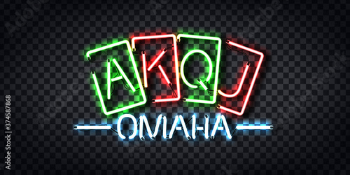 Vector realistic isolated neon sign of Omaha frame logo for decoration and covering on the transparent background. Concept of casino and poker rules.