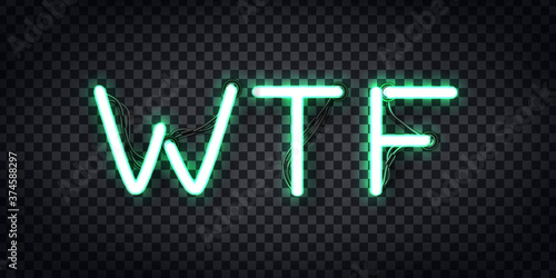 Vector realistic isolated neon sign of WTF logo for decoration and covering on the transparent background. Concept of social media.