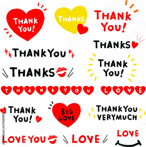Heart illustration and thank you  love message material
